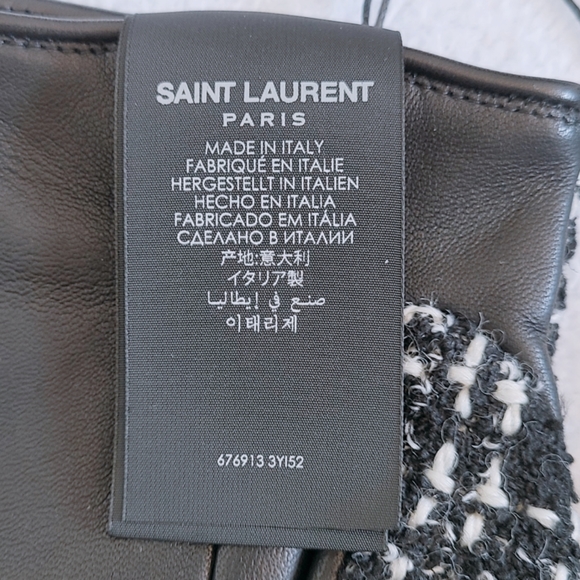 Authentic Saint Laurent YSL Checked Boucle Tweed Wool & Leather Gloves - Picture 7 of 16